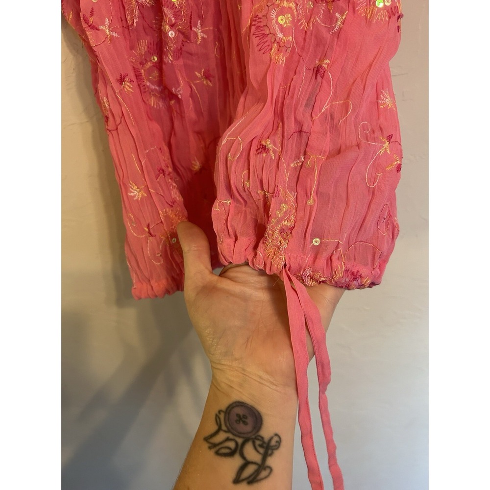 Vintage Y2K Peter Nygard Off Shoulder Pink Top Floral Embroidered Fairy Dainty L - Picture 4 of 7